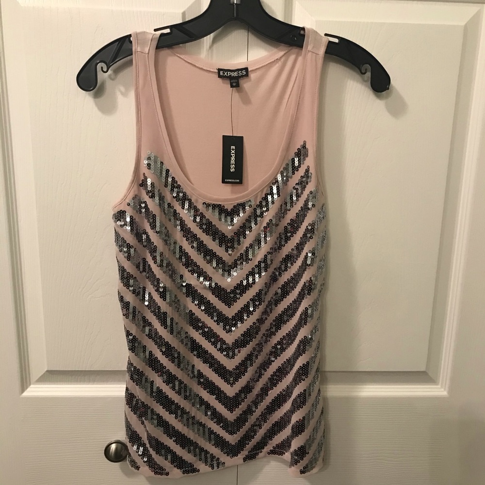 067 EXPRESS BLUSH PINK WITH SILVER SEQUIN TANK TOP
